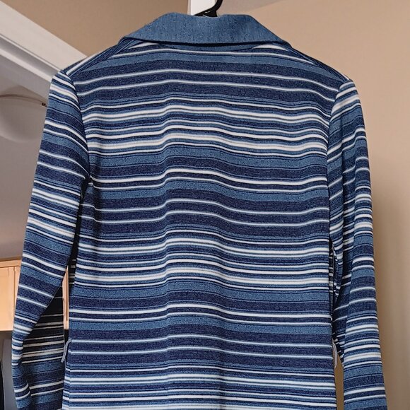 Vintage 60s D'Alliard's Striped Scooter Dress Box Pleat Mod Blue Grey Gray White - Picture 14 of 15